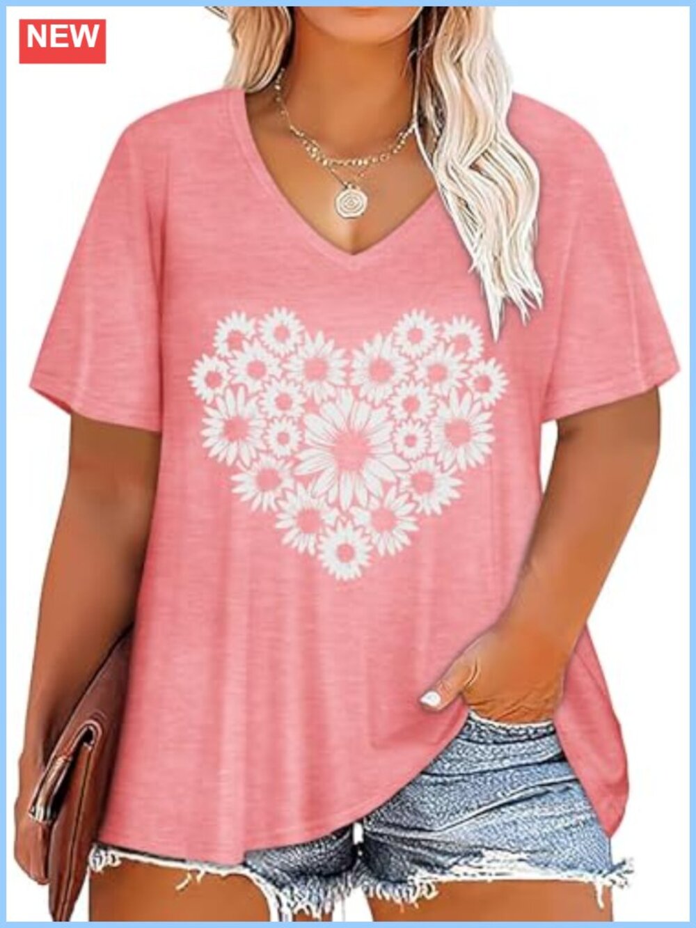 Plus Size V-Neck Tunic Top Loose Fit Short Sleeve Summer Tee